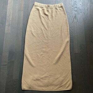 CCI collection beige tan knit pencil maxi skirt with slit in back